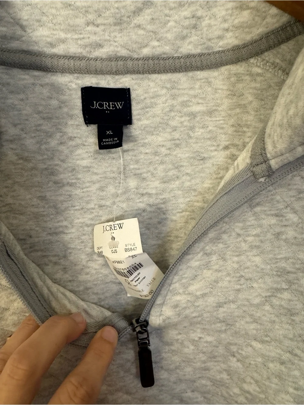 J. Crew Quilted Light Gray Men's Half-Zip Sweater